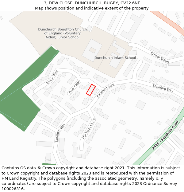 3, DEW CLOSE, DUNCHURCH, RUGBY, CV22 6NE: Location map and indicative extent of plot