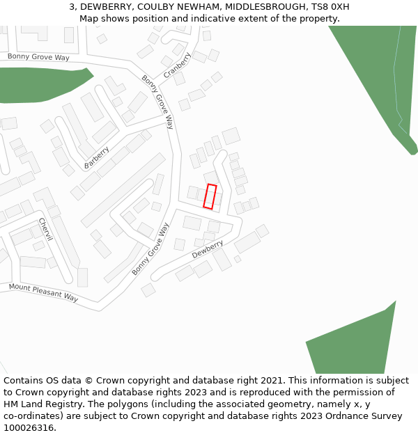 3, DEWBERRY, COULBY NEWHAM, MIDDLESBROUGH, TS8 0XH: Location map and indicative extent of plot