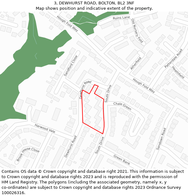 3, DEWHURST ROAD, BOLTON, BL2 3NF: Location map and indicative extent of plot