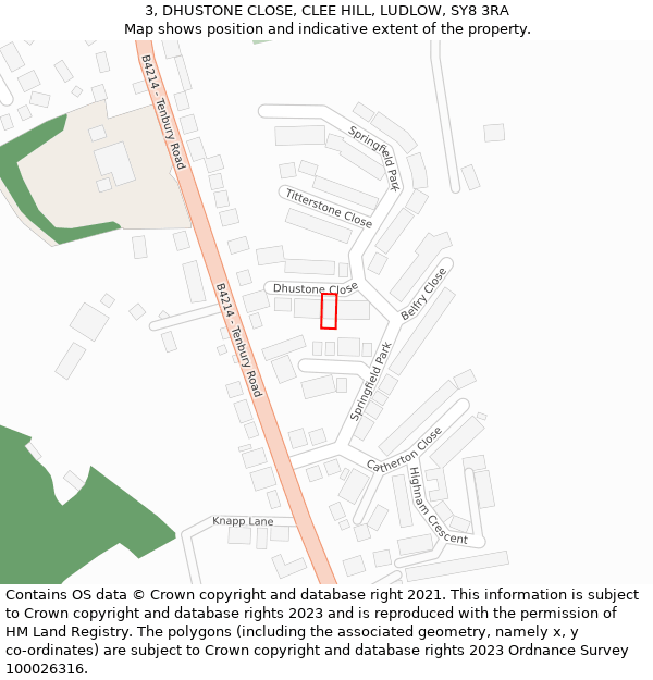 3, DHUSTONE CLOSE, CLEE HILL, LUDLOW, SY8 3RA: Location map and indicative extent of plot