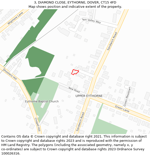 3, DIAMOND CLOSE, EYTHORNE, DOVER, CT15 4FD: Location map and indicative extent of plot