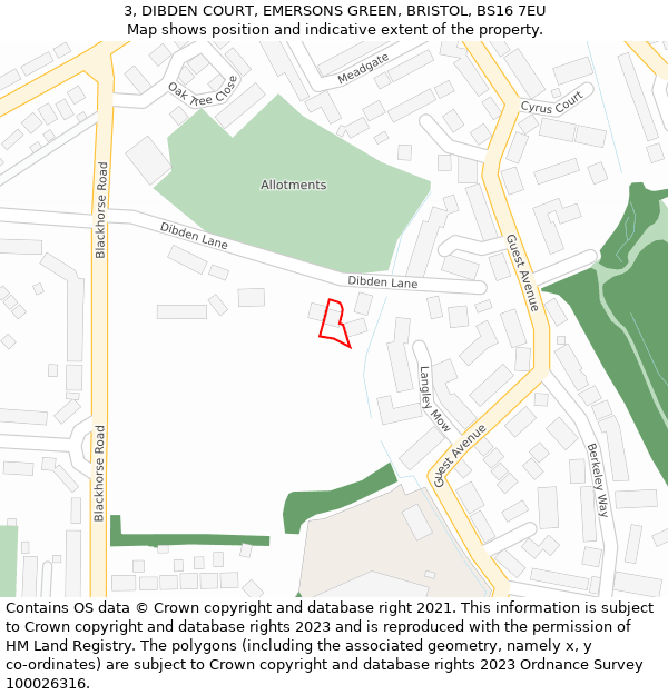 3, DIBDEN COURT, EMERSONS GREEN, BRISTOL, BS16 7EU: Location map and indicative extent of plot