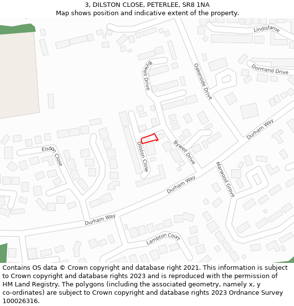 3, DILSTON CLOSE, PETERLEE, SR8 1NA: Location map and indicative extent of plot