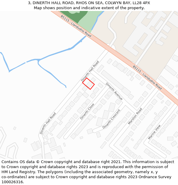 3, DINERTH HALL ROAD, RHOS ON SEA, COLWYN BAY, LL28 4PX: Location map and indicative extent of plot