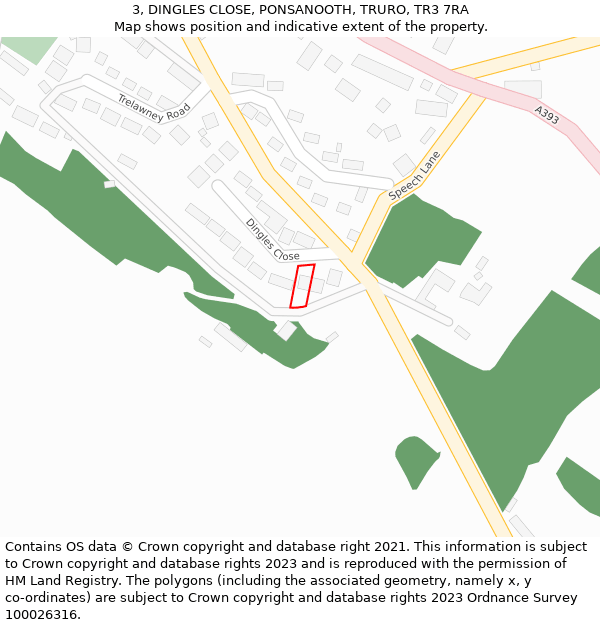 3, DINGLES CLOSE, PONSANOOTH, TRURO, TR3 7RA: Location map and indicative extent of plot