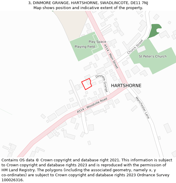 3, DINMORE GRANGE, HARTSHORNE, SWADLINCOTE, DE11 7NJ: Location map and indicative extent of plot