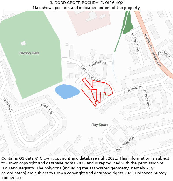 3, DODD CROFT, ROCHDALE, OL16 4QX: Location map and indicative extent of plot