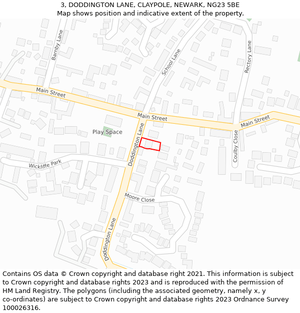 3, DODDINGTON LANE, CLAYPOLE, NEWARK, NG23 5BE: Location map and indicative extent of plot