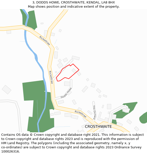 3, DODDS HOWE, CROSTHWAITE, KENDAL, LA8 8HX: Location map and indicative extent of plot