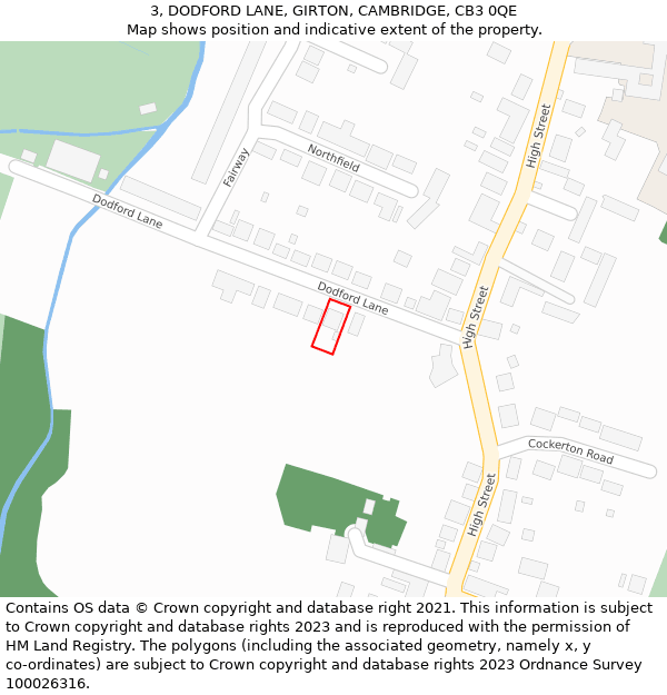 3, DODFORD LANE, GIRTON, CAMBRIDGE, CB3 0QE: Location map and indicative extent of plot