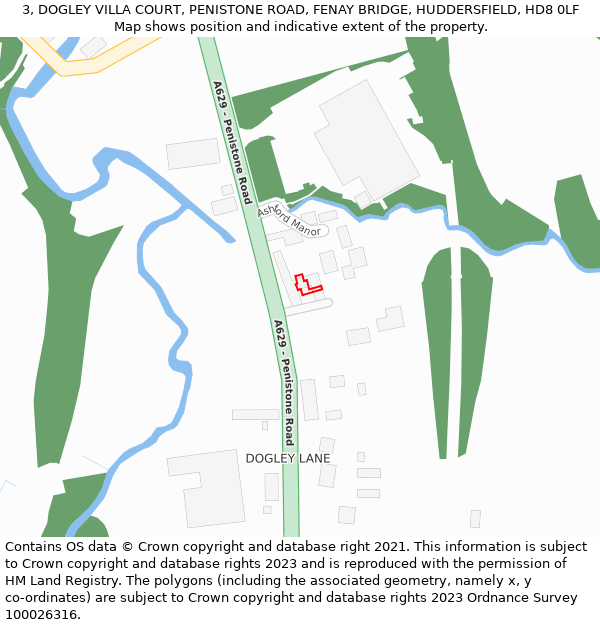 3, DOGLEY VILLA COURT, PENISTONE ROAD, FENAY BRIDGE, HUDDERSFIELD, HD8 0LF: Location map and indicative extent of plot