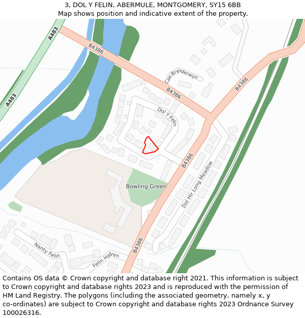 3, DOL Y FELIN, ABERMULE, MONTGOMERY, SY15 6BB: Location map and indicative extent of plot