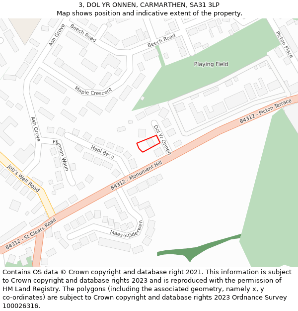 3, DOL YR ONNEN, CARMARTHEN, SA31 3LP: Location map and indicative extent of plot