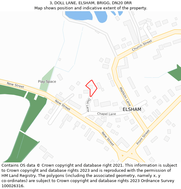 3, DOLL LANE, ELSHAM, BRIGG, DN20 0RR: Location map and indicative extent of plot