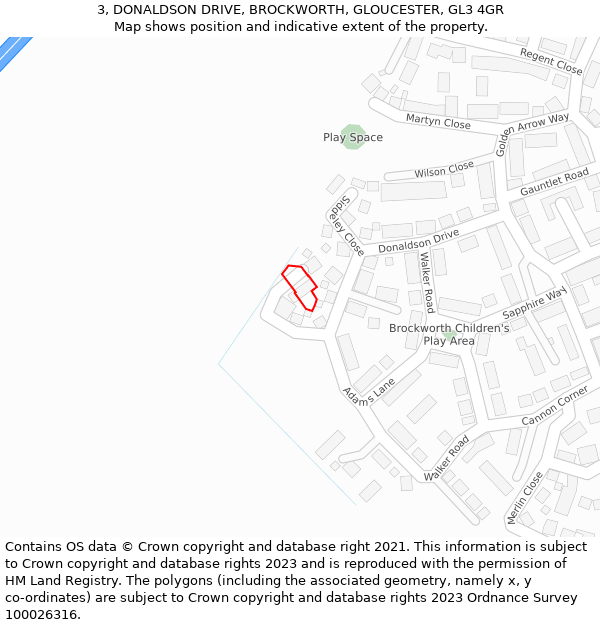 3, DONALDSON DRIVE, BROCKWORTH, GLOUCESTER, GL3 4GR: Location map and indicative extent of plot