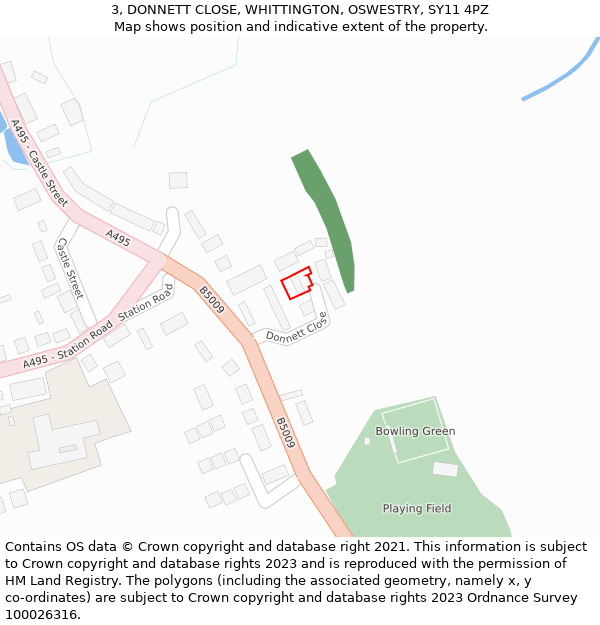 3, DONNETT CLOSE, WHITTINGTON, OSWESTRY, SY11 4PZ: Location map and indicative extent of plot