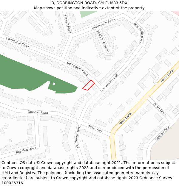 3, DORRINGTON ROAD, SALE, M33 5DX: Location map and indicative extent of plot