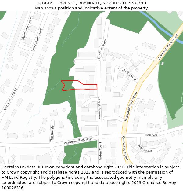 3, DORSET AVENUE, BRAMHALL, STOCKPORT, SK7 3NU: Location map and indicative extent of plot