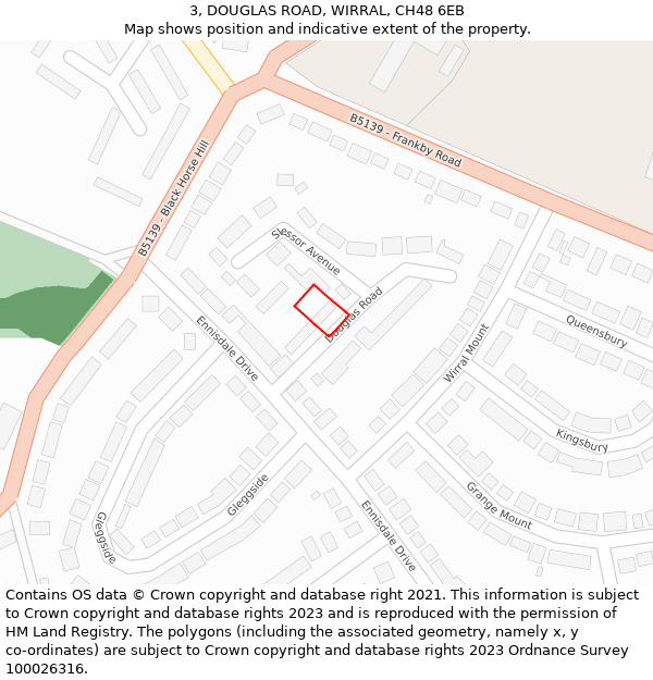 3, DOUGLAS ROAD, WIRRAL, CH48 6EB: Location map and indicative extent of plot