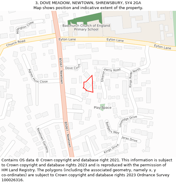 3, DOVE MEADOW, NEWTOWN, SHREWSBURY, SY4 2GA: Location map and indicative extent of plot