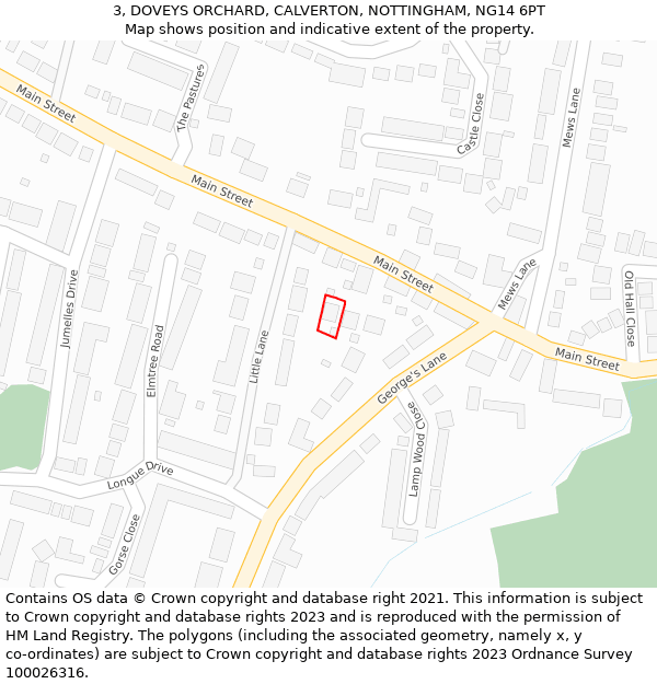 3, DOVEYS ORCHARD, CALVERTON, NOTTINGHAM, NG14 6PT: Location map and indicative extent of plot