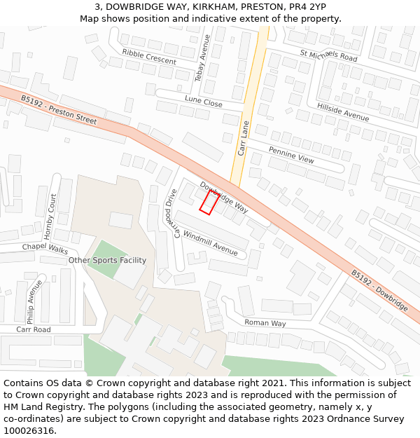 3, DOWBRIDGE WAY, KIRKHAM, PRESTON, PR4 2YP: Location map and indicative extent of plot