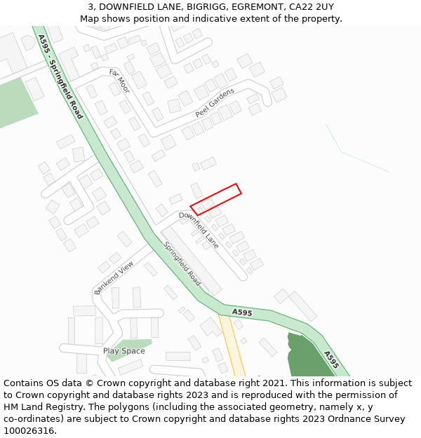 3, DOWNFIELD LANE, BIGRIGG, EGREMONT, CA22 2UY: Location map and indicative extent of plot