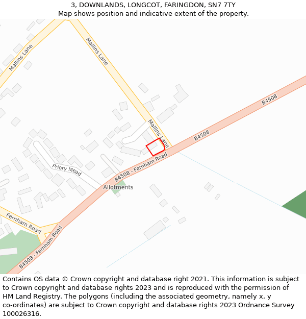 3, DOWNLANDS, LONGCOT, FARINGDON, SN7 7TY: Location map and indicative extent of plot