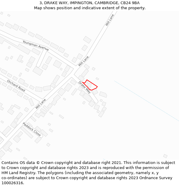 3, DRAKE WAY, IMPINGTON, CAMBRIDGE, CB24 9BA: Location map and indicative extent of plot