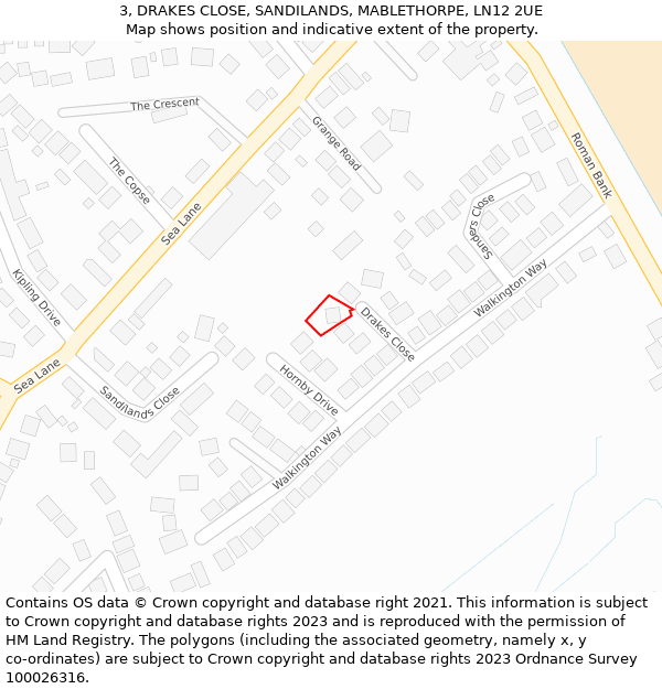 3, DRAKES CLOSE, SANDILANDS, MABLETHORPE, LN12 2UE: Location map and indicative extent of plot