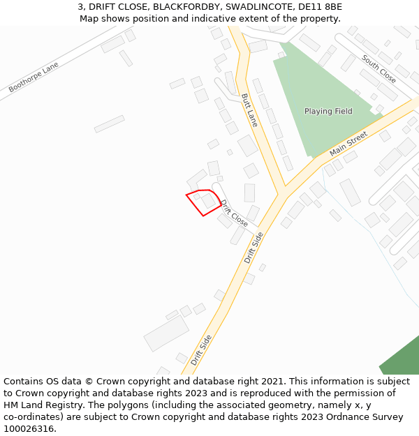 3, DRIFT CLOSE, BLACKFORDBY, SWADLINCOTE, DE11 8BE: Location map and indicative extent of plot