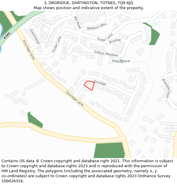 3, DRORIDGE, DARTINGTON, TOTNES, TQ9 6JQ: Location map and indicative extent of plot