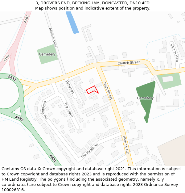 3, DROVERS END, BECKINGHAM, DONCASTER, DN10 4FD: Location map and indicative extent of plot