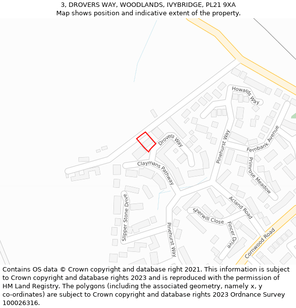 3, DROVERS WAY, WOODLANDS, IVYBRIDGE, PL21 9XA: Location map and indicative extent of plot