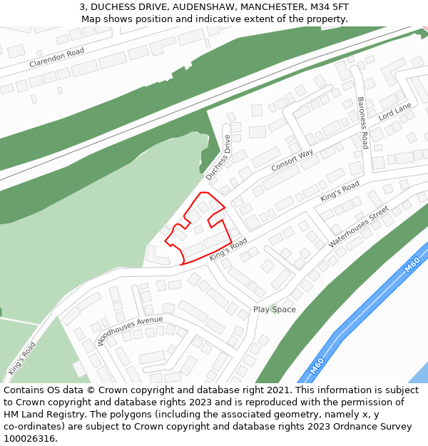 3, DUCHESS DRIVE, AUDENSHAW, MANCHESTER, M34 5FT: Location map and indicative extent of plot