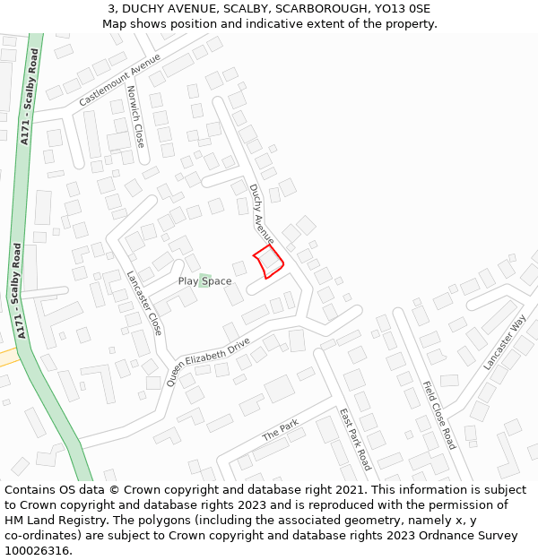 3, DUCHY AVENUE, SCALBY, SCARBOROUGH, YO13 0SE: Location map and indicative extent of plot