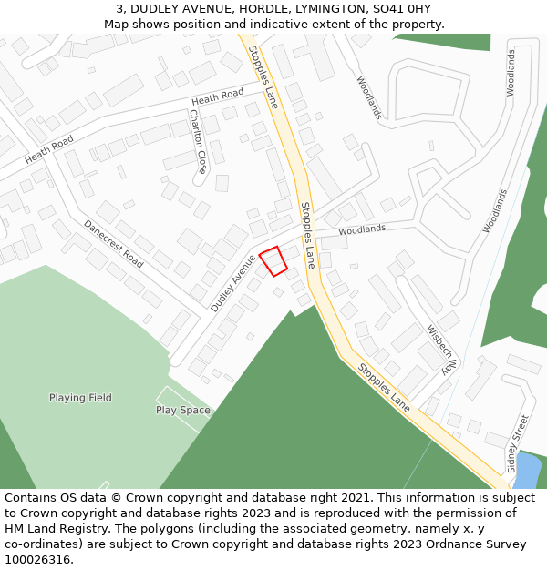 3, DUDLEY AVENUE, HORDLE, LYMINGTON, SO41 0HY: Location map and indicative extent of plot
