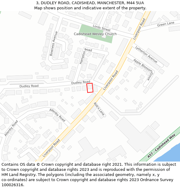 3, DUDLEY ROAD, CADISHEAD, MANCHESTER, M44 5UA: Location map and indicative extent of plot