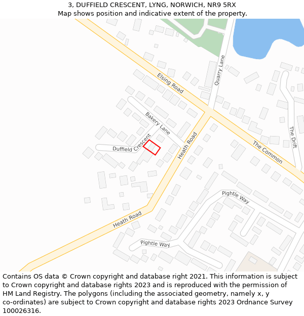 3, DUFFIELD CRESCENT, LYNG, NORWICH, NR9 5RX: Location map and indicative extent of plot