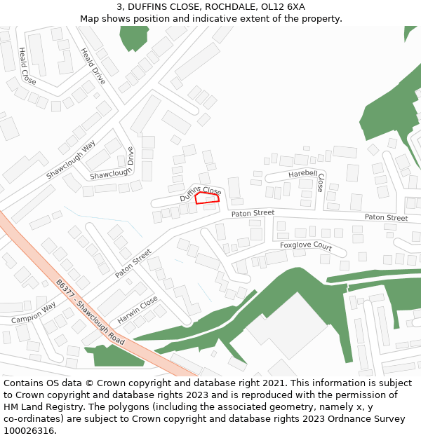 3, DUFFINS CLOSE, ROCHDALE, OL12 6XA: Location map and indicative extent of plot