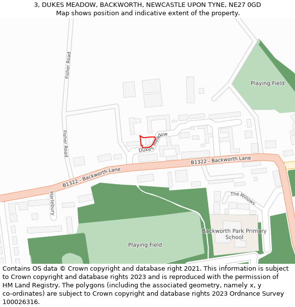 3, DUKES MEADOW, BACKWORTH, NEWCASTLE UPON TYNE, NE27 0GD: Location map and indicative extent of plot