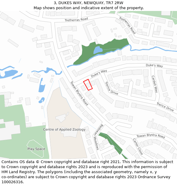 3, DUKES WAY, NEWQUAY, TR7 2RW: Location map and indicative extent of plot