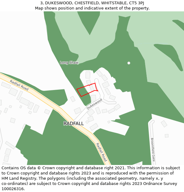 3, DUKESWOOD, CHESTFIELD, WHITSTABLE, CT5 3PJ: Location map and indicative extent of plot