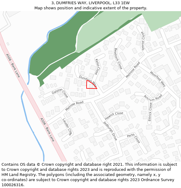 3, DUMFRIES WAY, LIVERPOOL, L33 1EW: Location map and indicative extent of plot