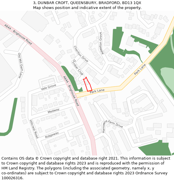 3, DUNBAR CROFT, QUEENSBURY, BRADFORD, BD13 1QX: Location map and indicative extent of plot