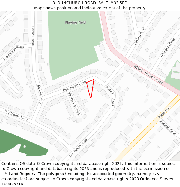 3, DUNCHURCH ROAD, SALE, M33 5ED: Location map and indicative extent of plot