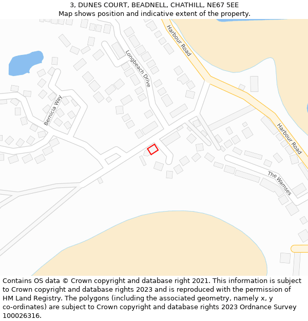 3, DUNES COURT, BEADNELL, CHATHILL, NE67 5EE: Location map and indicative extent of plot