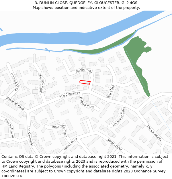 3, DUNLIN CLOSE, QUEDGELEY, GLOUCESTER, GL2 4GS: Location map and indicative extent of plot