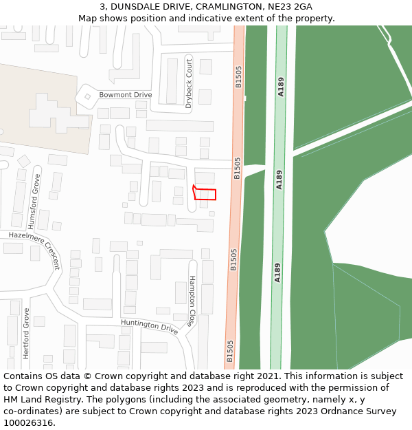 3, DUNSDALE DRIVE, CRAMLINGTON, NE23 2GA: Location map and indicative extent of plot