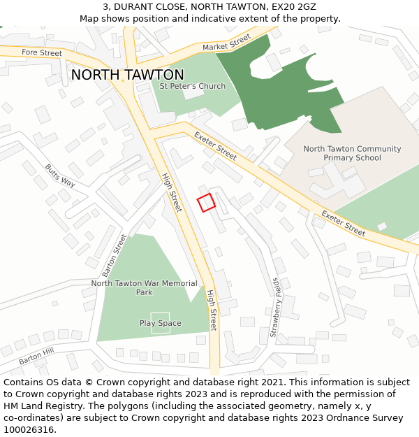 3, DURANT CLOSE, NORTH TAWTON, EX20 2GZ: Location map and indicative extent of plot